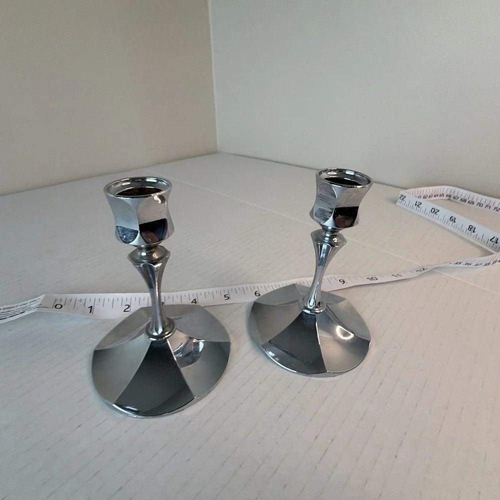 Vintage Irvinware Chrome Plated‎ Candlesticks Mid Century USA 4.5